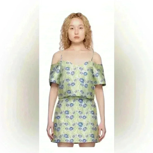 New Ganni Floral jacquard off shoulder blouse top size EU 38 US 6 - Picture 2 of 11